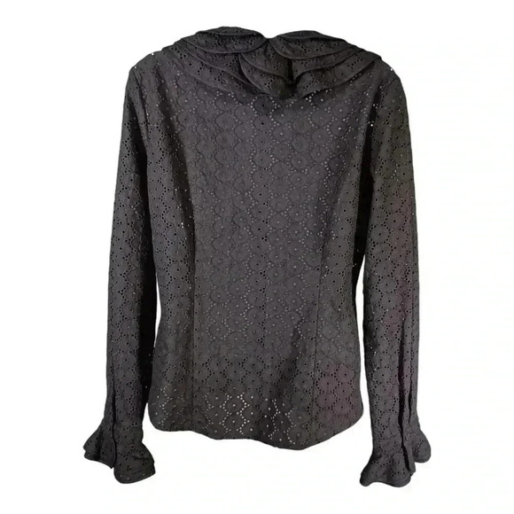 Ravel Blouse Eyelet Ruffle Long Sleeve Black Women's Small - Picture 2 of 5